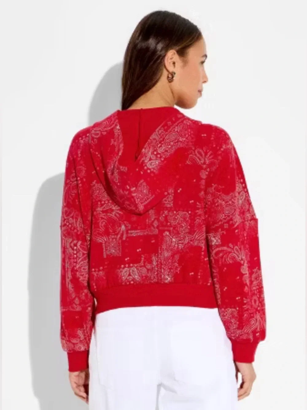 NWT Wild Fable - Women's Split Neck French Terry Pullover Sweatshirt Red Large - Picture 3 of 6